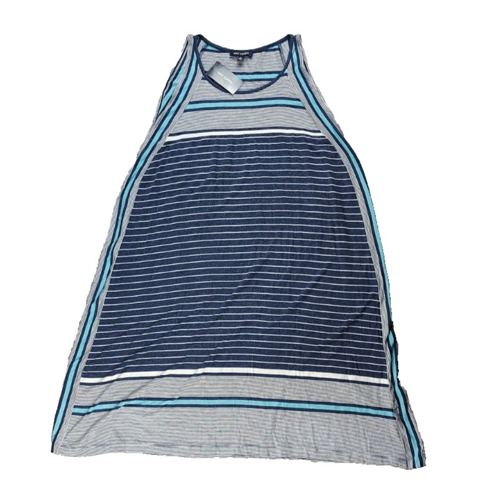 Max Edition Women's XL Striped Sleeveless Swing Dress Navy Aqua White‎ NEW
